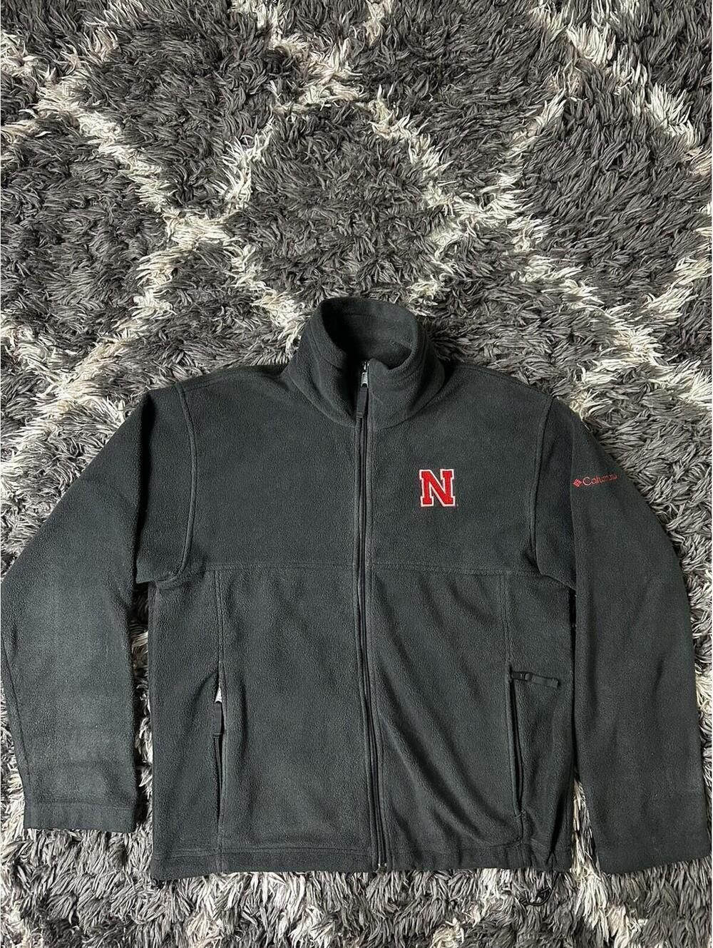 Columbia Fleece Jacket Mens M Black Nebraska Cornhuskers Full Zip College
